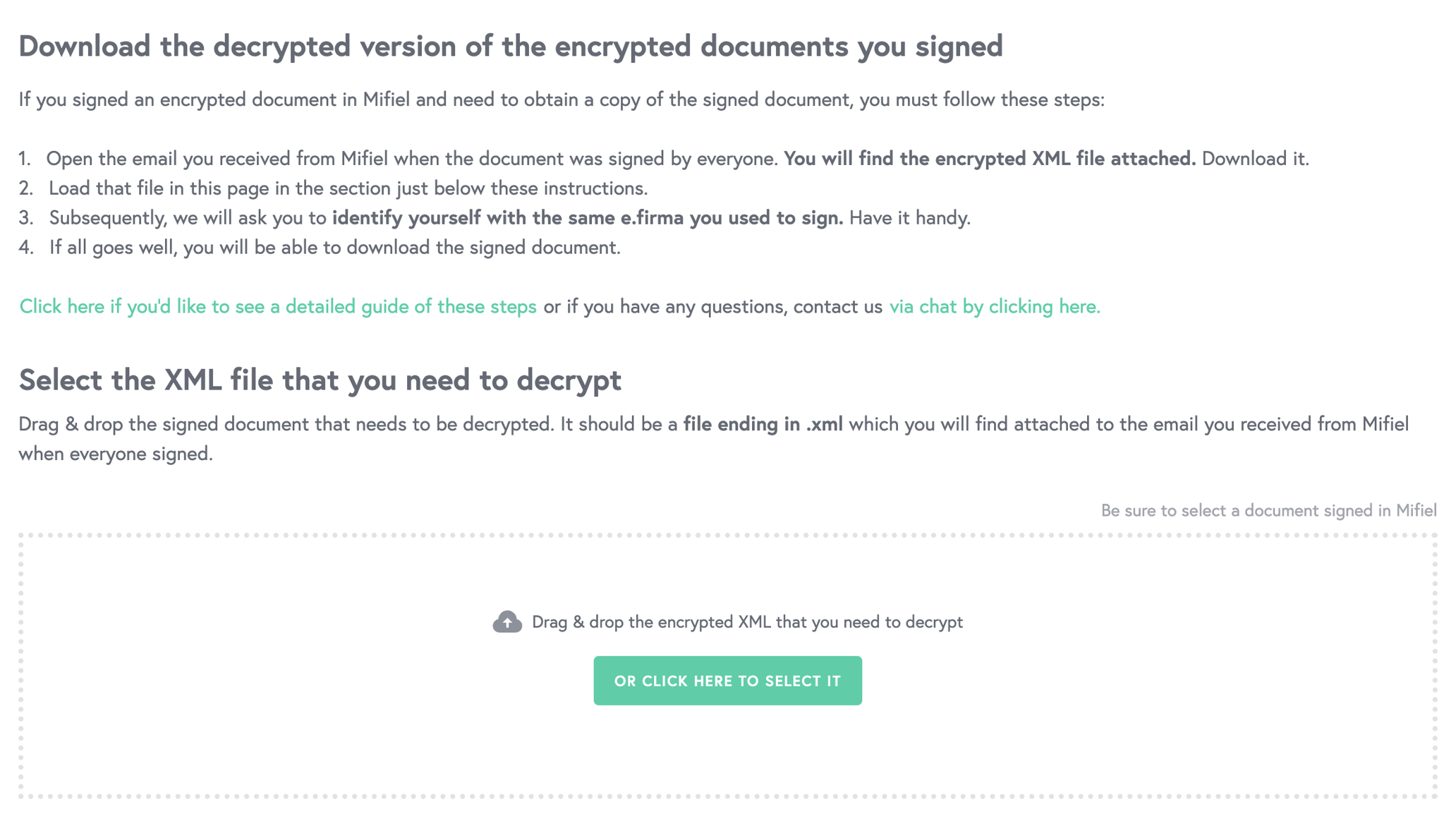 How to decrypt and download documents signed in the private signing process